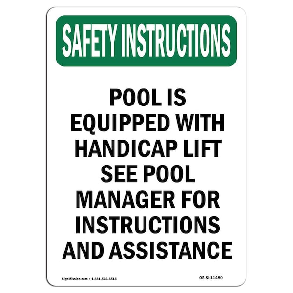 Signmission OSHA INSTRUCTIONS, 24" Height, Rigid Plastic, 24" x 18", Portrait, Pool Is Equipped OS-SI-P-1824-V-11480 - main